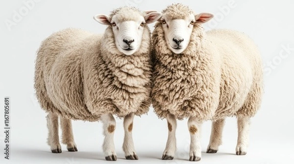 Obraz Twin sheep studio portrait, wool, agriculture, white background, farm animals, advertising