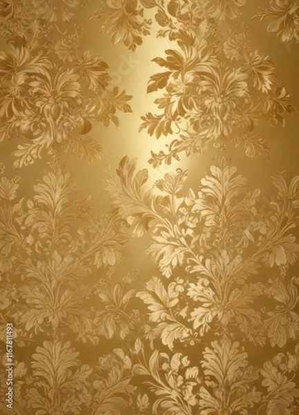 Fototapeta Damask floral pattern on gold background with intricate leaf details and subtle sheen ,  sophisticated,  damask,  gold