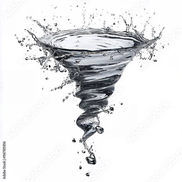 Fototapeta A mesmerizing vortex of water droplets spiraling in a tornado-like formation, showcasing the raw beauty of fluid dynamics. Created using generative AI.