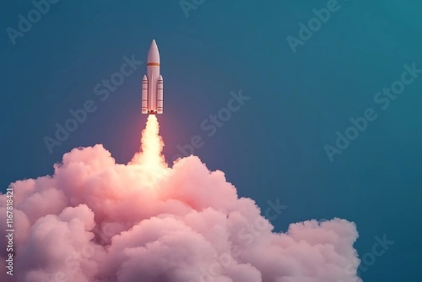 Obraz Launching new product or service Technology development process Space rocket launch 3D render 