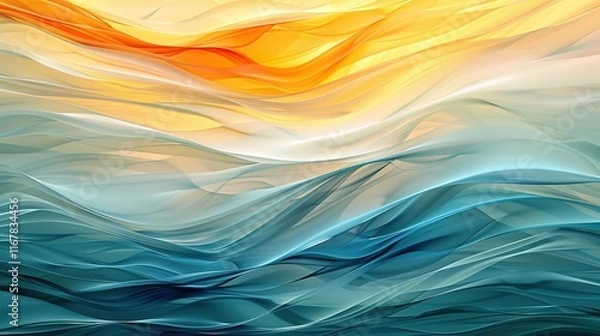 Fototapeta Horizontal waves background in hues of light blue, dark amber, and eggshell, abstract and vibrant