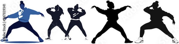 Fototapeta In Row Dance Run in Korea, A dynamic depiction of figures in various poses, showcasing movement and expression.