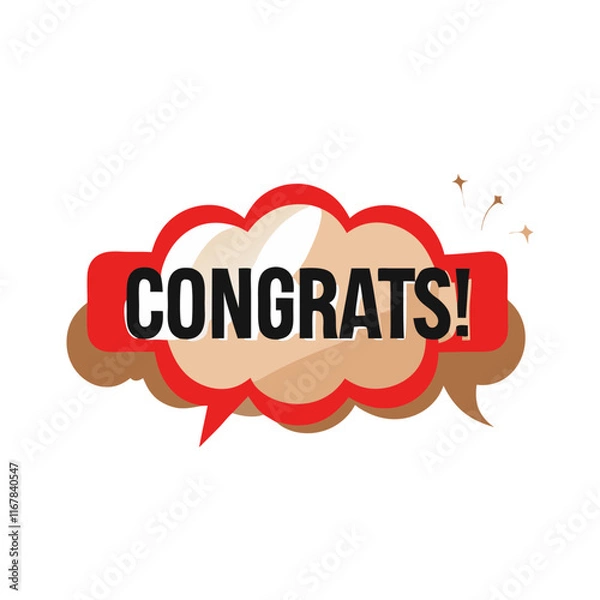 Fototapeta Congrats text in speech bubble with red and beige design