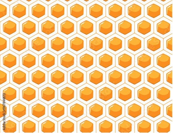 Obraz Vector illustration of a seamless honey-filled honeycomb pattern in orange. Isolated stock image perfect for backgrounds, wallpaper, and designs related to honey, bees, and nature themes texture