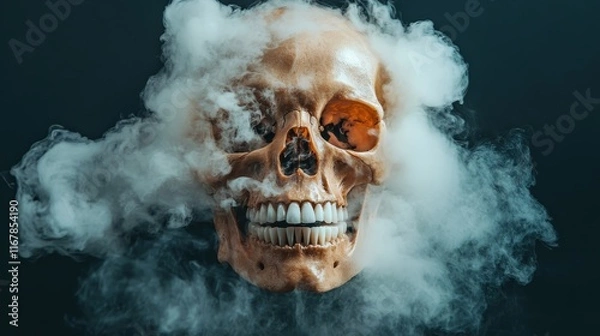 Fototapeta An evocative image of a skull enveloped in dense smoke, highlighting themes of life, death, and the mysteries that linger in the shadows of existence.