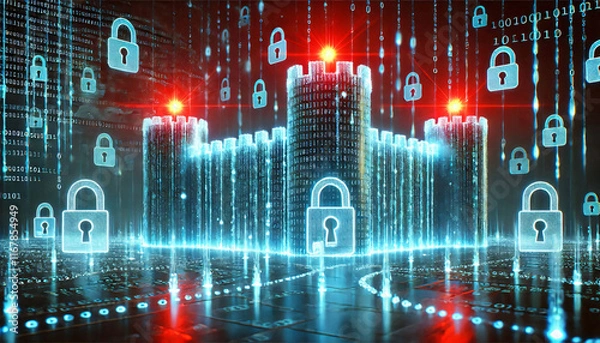 Fototapeta Binary digital fortress - Cyber security