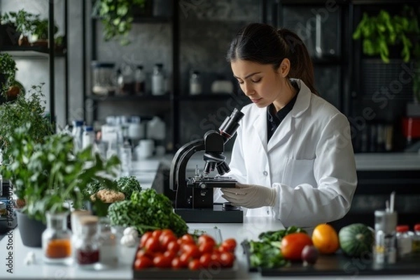 Fototapeta Scientist Examining Food Under Microscope