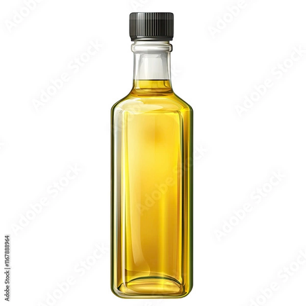 Fototapeta Transparent oil bottle with golden liquid inside