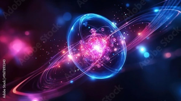 Fototapeta Stunning abstract visualization of a glowing atomic particle or molecule reaction within a dynamic digital energy field