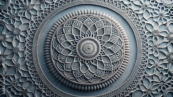 Obraz Close-up of intricate circular patterns on gray surface, texture, design, abstract, background, round, detail