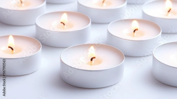 Obraz Lit tealight candles in soft focus creating a warm glow