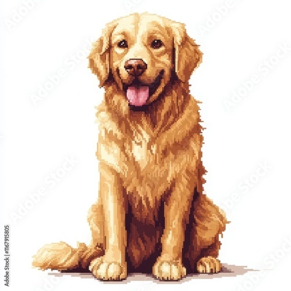 Fototapeta Cheerful Golden Retriever Sitting in Pixel Art Style Representation