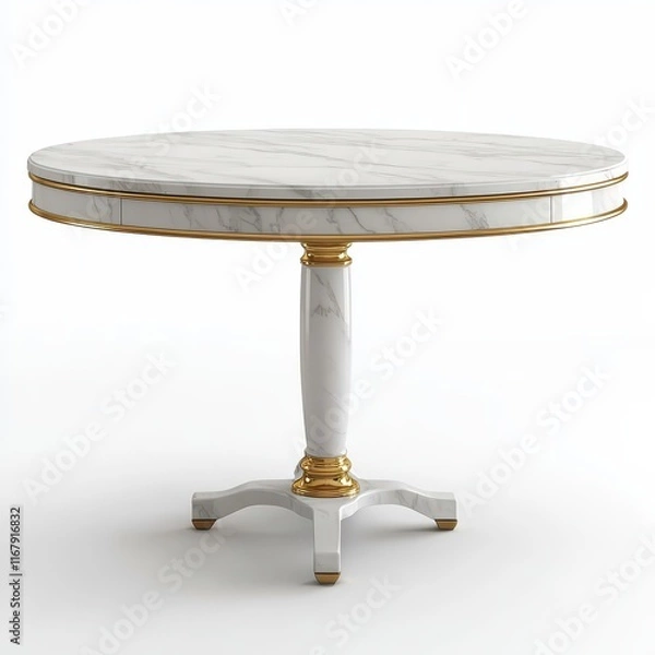 Fototapeta Elegant White Marble Round Table with Golden Accents for Dining