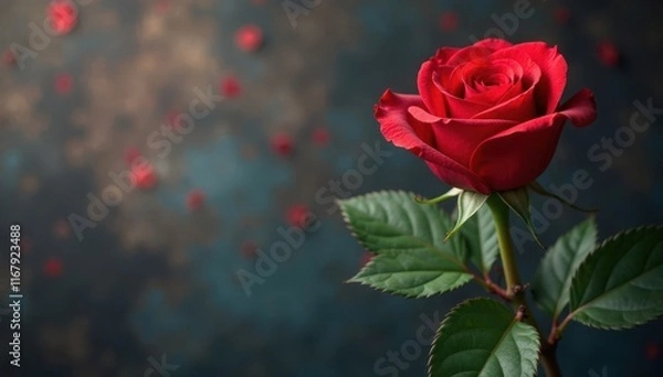 Fototapeta Single red rose, heart, arrow Classic Valentine's Day symbol , love, cupid