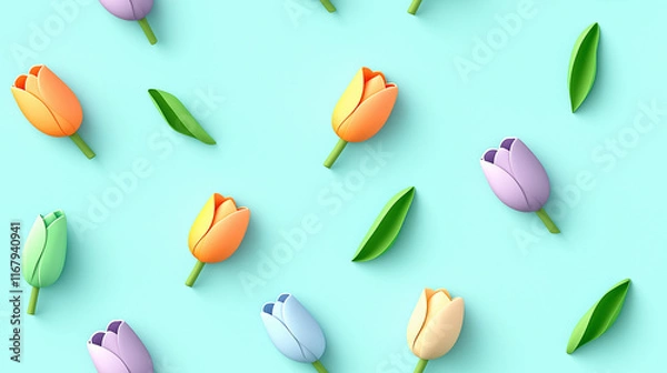 Fototapeta Cute tulip pattern, simple flat illustration