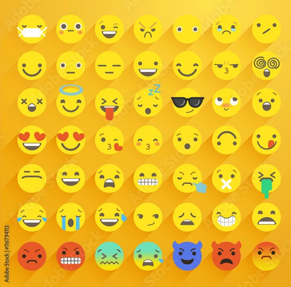 Obraz Flat Smiley Emoticon Set : Vector Illustration