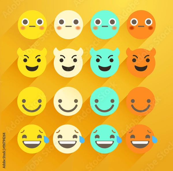 Fototapeta Flat Smiley Emoticon Set : Vector Illustration