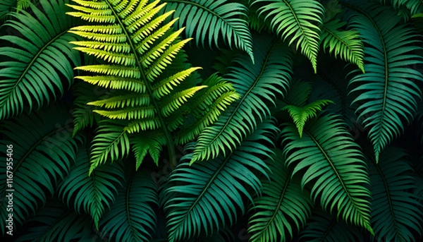 Fototapeta Dynamic Tropical Fern Patterns with Bold Radiant Highlights