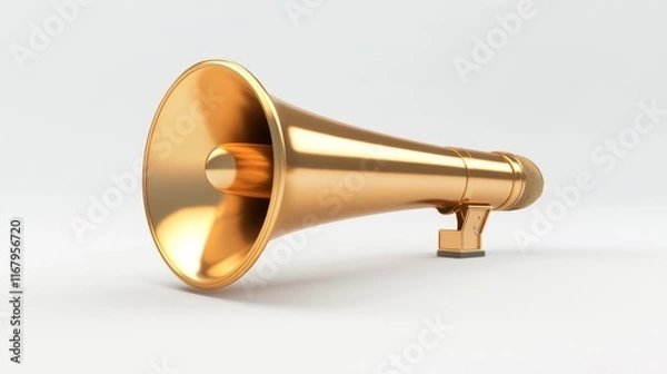 Fototapeta 70.A high-quality 3D image of a megaphone with a microphone attached, set against a plain white background. The megaphone smooth design and realistic textures make it stand out, creating a powerful