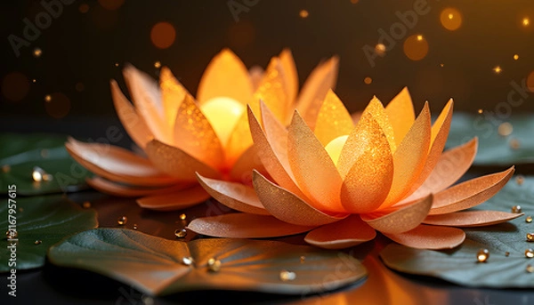 Fototapeta Elegant Vietnamese Lotus Motifs with Subtle Gold Highlights