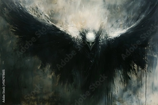 Fototapeta Dark Avian Flight: Abstract Expressionist Painting