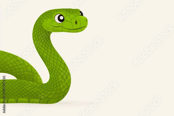 Fototapeta Bright green cartoon snake with friendly expression and playful design