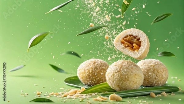 Fototapeta Onde Onde Balls in Action with Coconut Filling