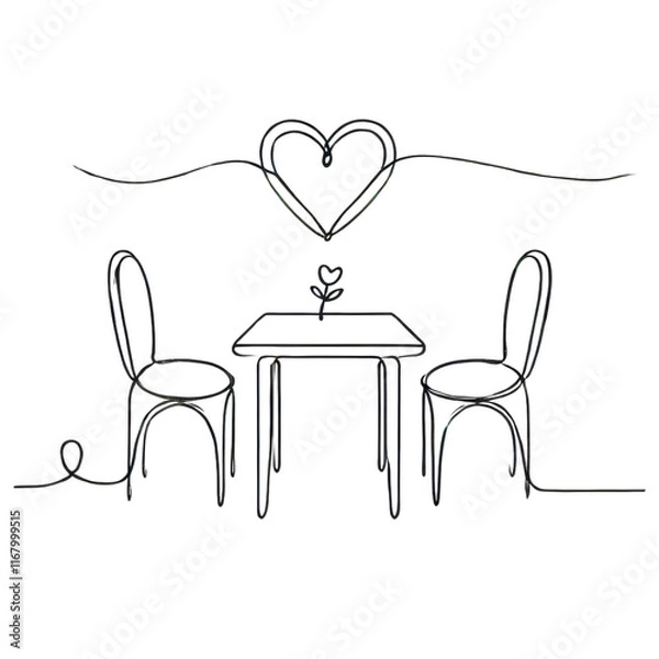 Fototapeta Line Art of Bistro Table with Heart Symbol.