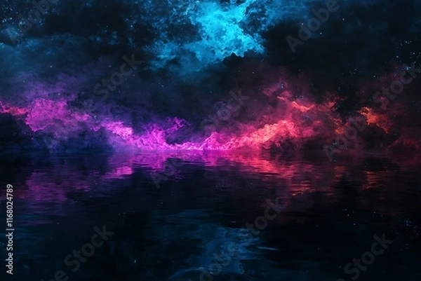 Fototapeta Abstract glowing waveforms moving across a dark digital background 