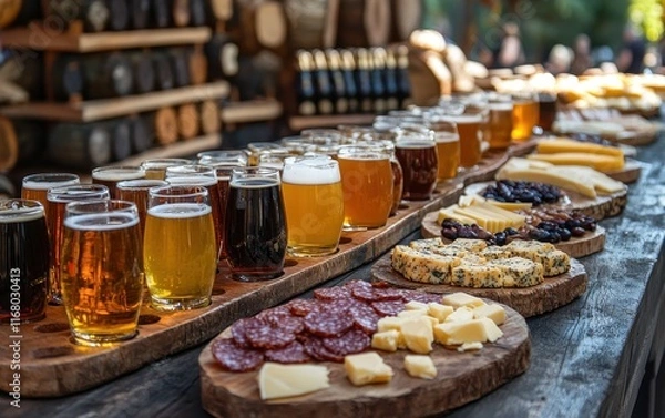 Obraz Craft Beer and Cheese Tasting Extravaganza: A Gourmet Delight of Hops, Barley, and Dairy Delights