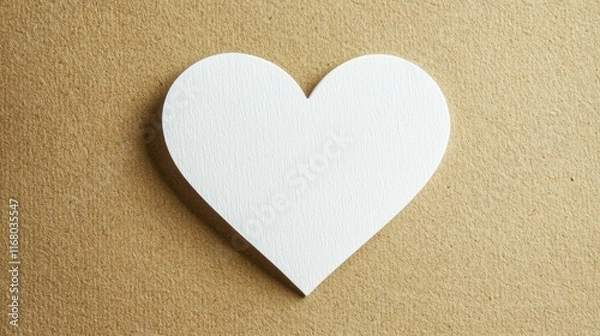 Obraz White Paper Heart Cutout Lying Flat on Textured Background for Artistic and Creative Uses