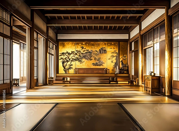 Fototapeta お城の大広間のリアルイラスト