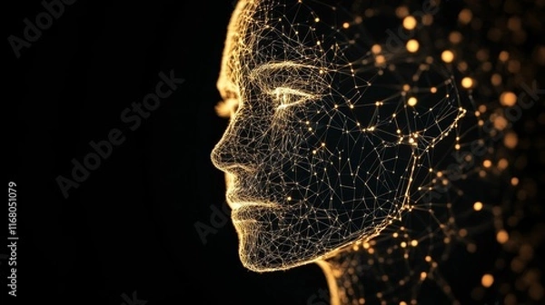 Fototapeta Illuminated network forming a face profile.