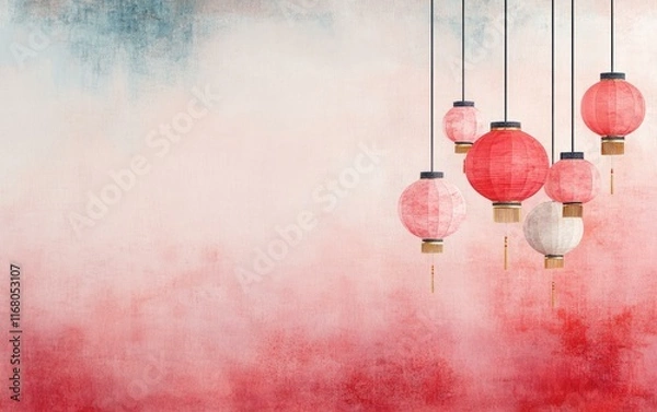 Fototapeta Inspiring vibrant atmosphere of cultural festival with traditional red lanterns in digital art