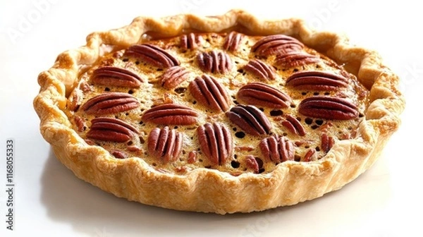 Fototapeta A delicious pecan pie with a golden crust and nut topping.