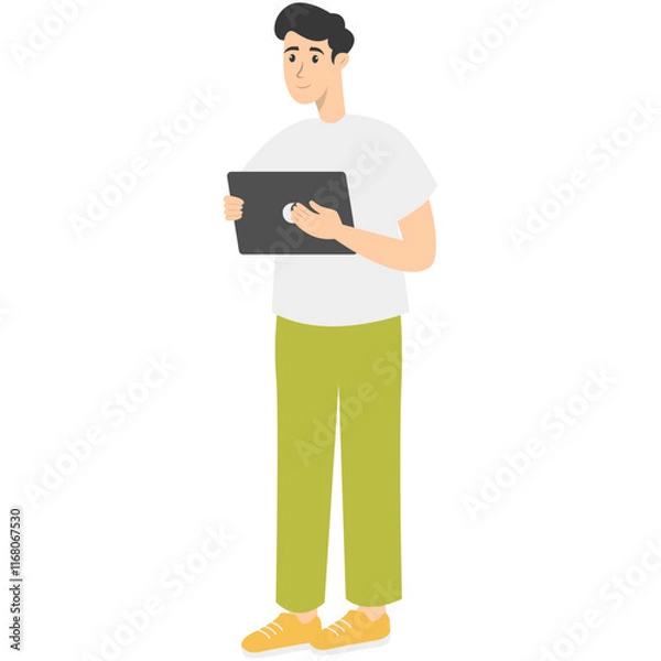 Fototapeta Illustration of People and Technology Device. Technology Addiction. Vector Character in Flat Cartoon Style.