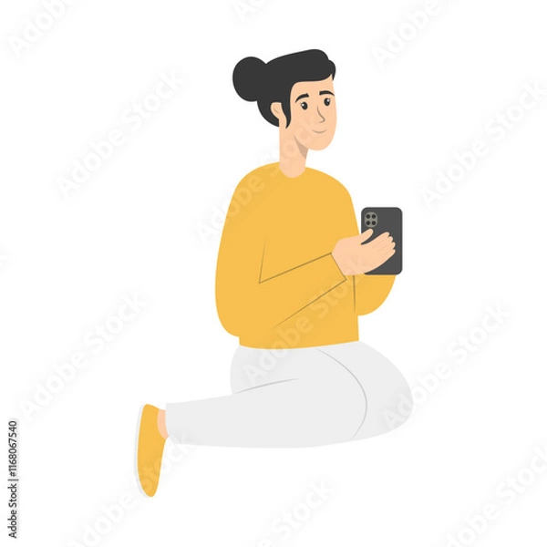 Fototapeta Illustration of People and Technology Device. Technology Addiction. Vector Character in Flat Cartoon Style.