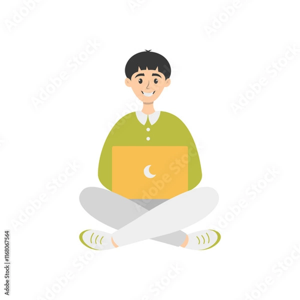 Fototapeta Illustration of People and Technology Device. Technology Addiction. Vector Character in Flat Cartoon Style.