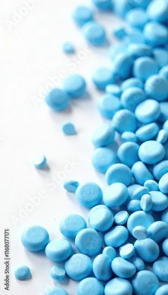 Fototapeta Layer of blue candy sprinkles on white background, layer, treats, candy