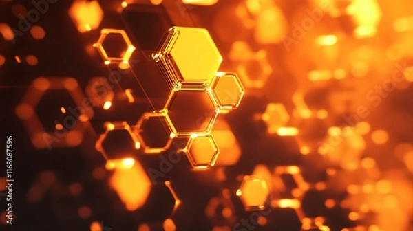 Fototapeta artistic hexagonal connection with orange color