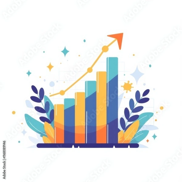 Fototapeta Simple Flat Logo of Upward Trending Bar Graph with Arrow – Minimalist Business Concept