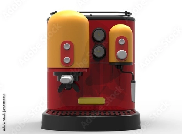 Fototapeta 3d illustration of coffee machine. white background isolated. icon for game web. 