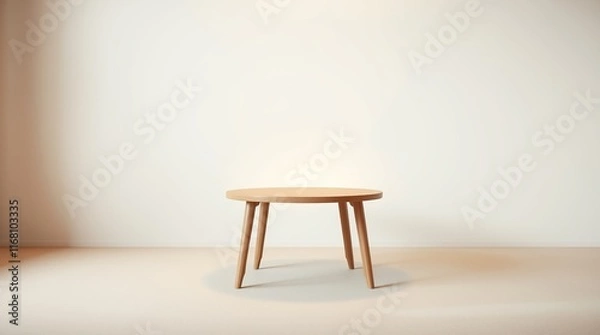 Fototapeta Simple Wooden Round Table In Minimalist Room Setting