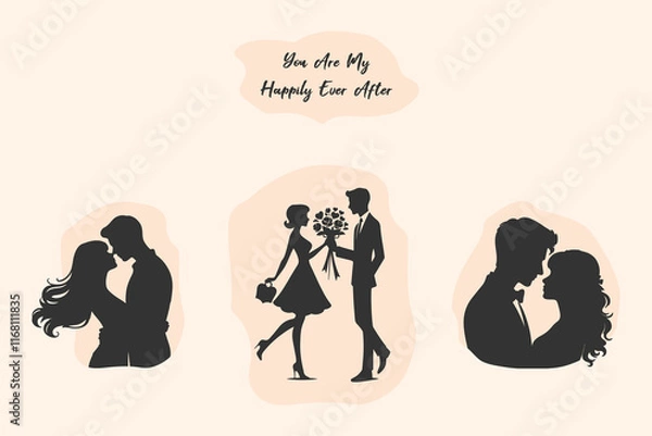 Fototapeta Silhouette of a couple on pale orange background