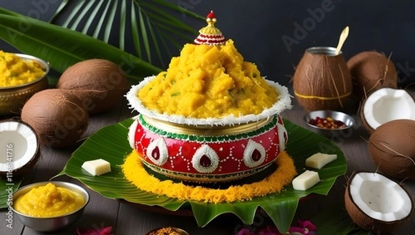 Fototapeta Pongal Pot of Blessings: Sweet Pongal Overflowing, Representing Abundance and Prosperity