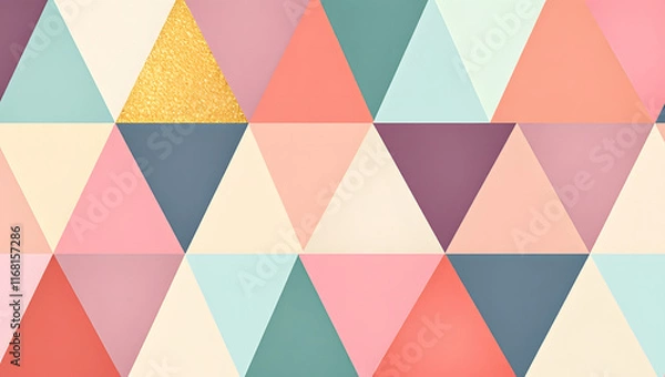 Fototapeta A geometric pattern of triangles in pastel shades with golden accents