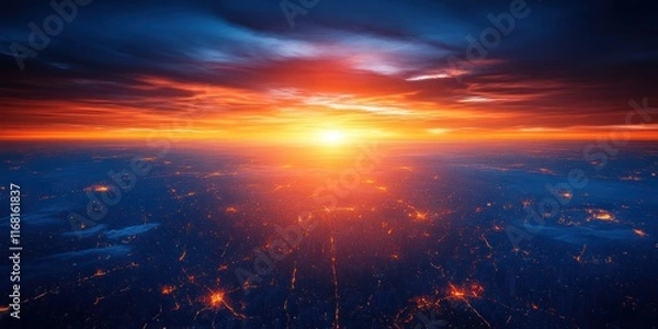 Fototapeta Futuristic Earth Globe with Global Connectivity Lights for Business and Finance Networking