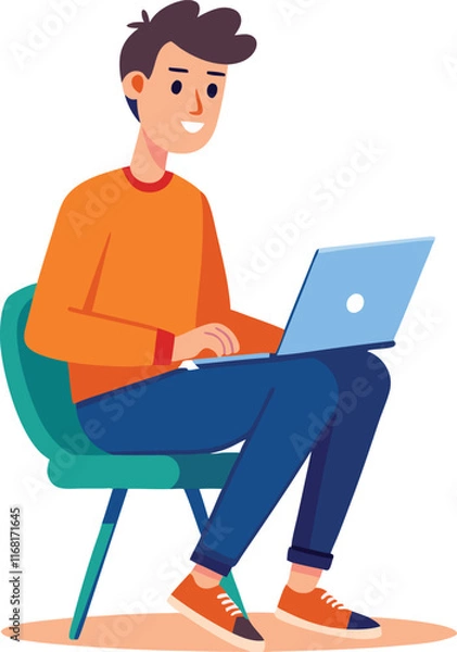 Fototapeta man working on his laptop, vector illustration	