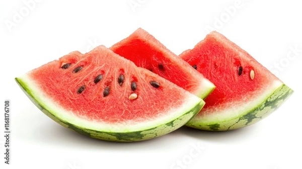Fototapeta Two Slices Of Juicy Red Watermelon Isolated On White