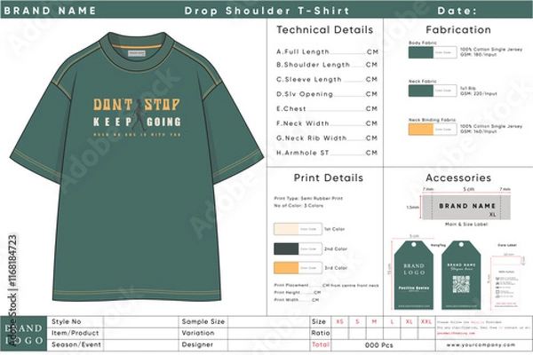 Obraz Forest Green Graphic Tee with Encouraging Slogan - Keep Going
